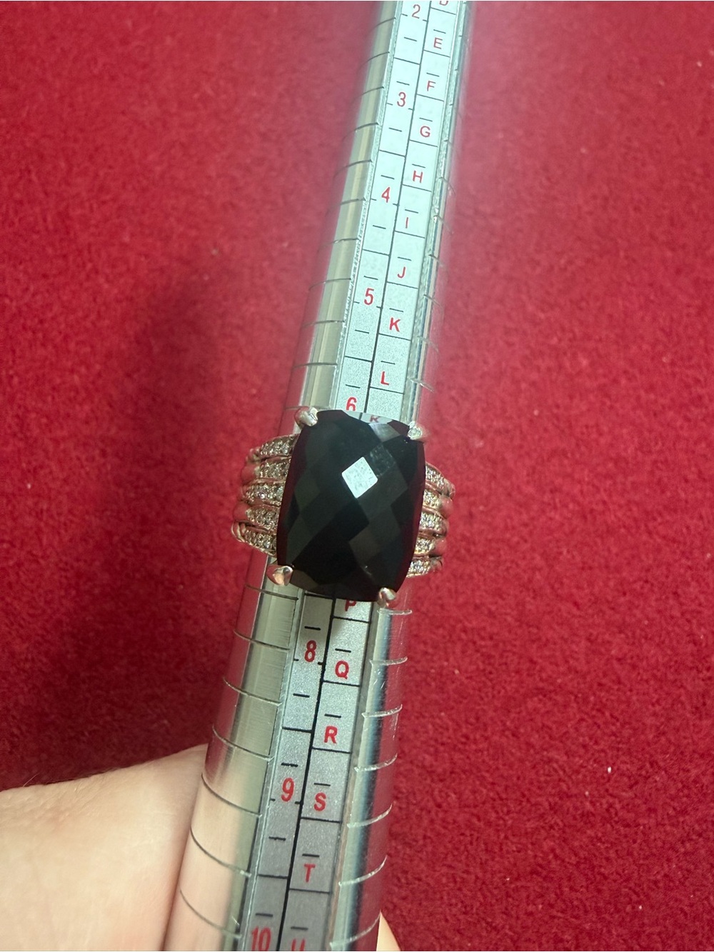 David Yurman Black Onyx Faceted Cushion Ring with Pavé Cable 5Bands Statement